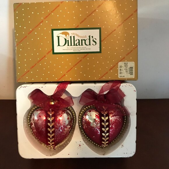 DILLARDS XMAS Red Large 5" GLASS HEARTS ORNAMENT LOT  2 BOX - Picture 8 of 12